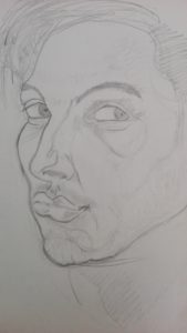 Sandro Ferrucci - grafite su carta - anno 1984 - autoritratto dettaglio da blocco schizzi