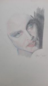 Sandro Ferrucci - grafite su carta - anno 1986 - ritratto di Madonna dettaglio da blocco schizzi