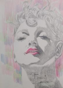 Sandro Ferrucci - grafite su carta - anno 1986 - ritratto di Madonna dettaglio da blocco schizzi