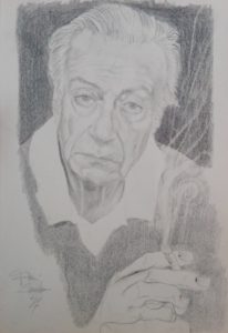 Sandro Ferrucci - grafite su carta - anno 1987 - ritratto di Renato Guttuso dettaglio da blocco schizzi