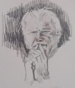 Sandro Ferrucci - Grafite su carta - anno 1990 - ritratto di Giovanni Paolo II dettaglio da blocco schizzi