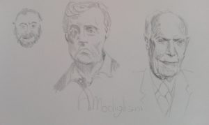 Sandro Ferrucci - Grafite su carta - anno 1990 - ritratti di Luciano Pavarotti, Amedeo Modigliani e Sandro Pertini dettaglio da blocco schizzi