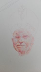 Sandro Ferrucci - Grafite su carta - anno 1990 - ritratto Giovanni Paolo II dettaglio da blocco schizzi