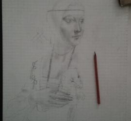 Disegno preparatorio su tavola della Dama con l'ermellino