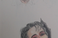 Sandro Ferrucci - Graphite on paper - year 1989 - portraits by Nino Manfredi and Isabella Rossellini detail from sketch block