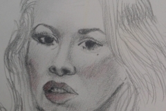 Sandro Ferrucci - Graphite on paper - 1990 - portrait of Serena Grandi detail from sketch pad