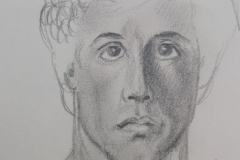 Sandro Ferrucci - Graphite on paper - 1990 - Silvester Stallone portrait detail from splash block