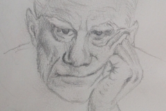 Sandro Ferrucci - Graphite on paper - Year 1990 - Portrait of Alberto Moravia detail from sketch block